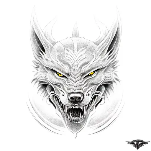 Fenrir Norse Mythology Black And White With Orange Coloring