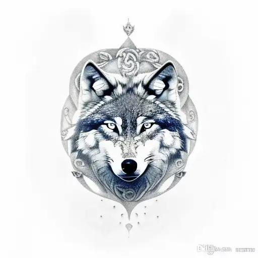 Wolf Norse Mythology Black And White With Orange Coloring Facing Upward