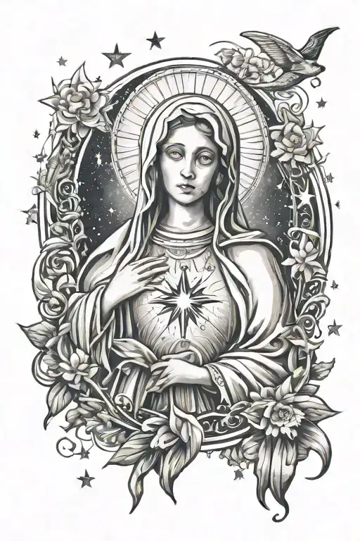 Mother Mary In The Cosmos With Stars Shining