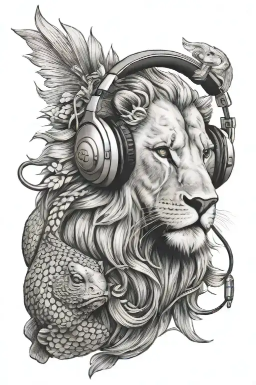 Fish Lion Wearing Headphones