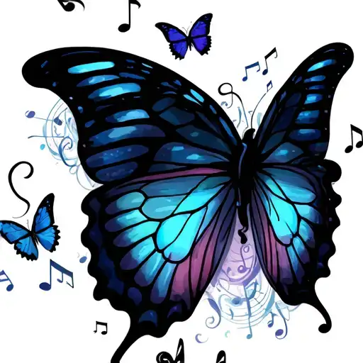 Music Notes And Butterflies Flying