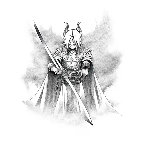 Anime-inspired Dark Fantasy Scene With A Powerful Warrior Wielding A Sword