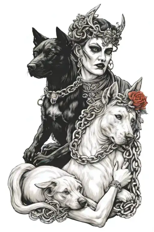 Hades And Persephone Holding 3 Head Dog Kerber On Chain