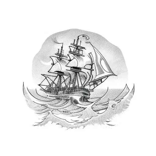 Kraken Taking Down A Ship In The Ocean