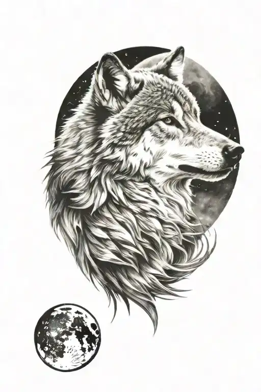 Wolf With Moon