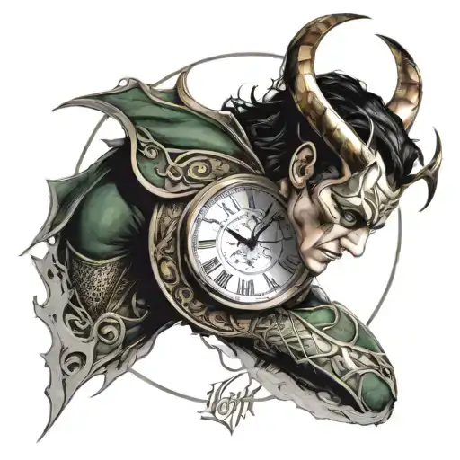 Loki Marvel God With Time Tattoo Encased In A Clock Face