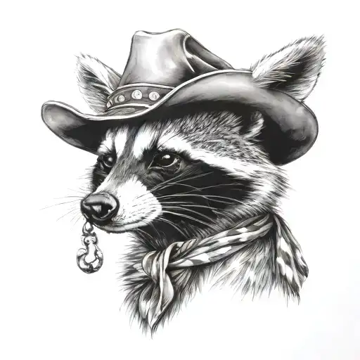 Racoon With Cowboy Hat And Bandana