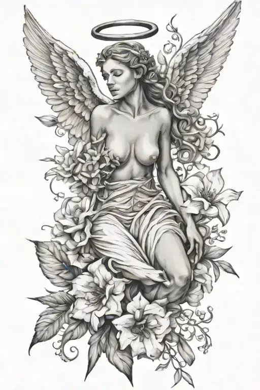 Full Body Angel Combined With Adenium Obesum Flowers