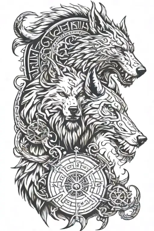 Norse Mythology Tattoo Including Fenrir And Odin And Helm Of Awe