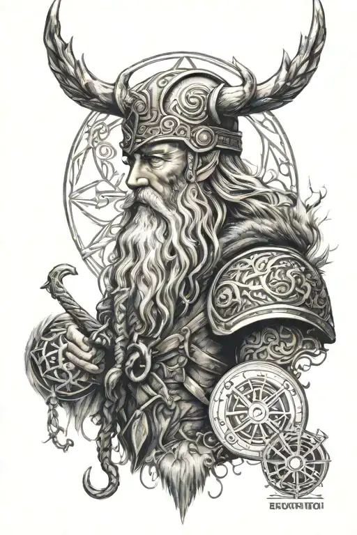 Norse Mythology Tattoo Including Odin And Helm Of Awe