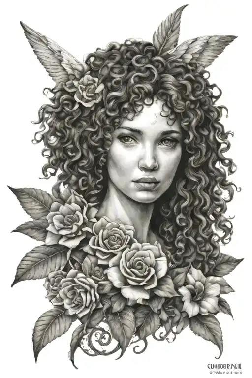 Full Body Curly Haired Angel Covered By Adenium Obesum