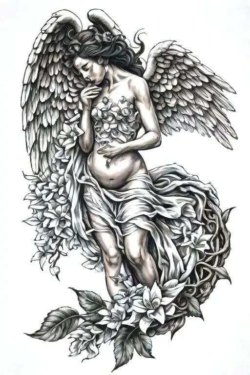 Full Body Angel Covered By Adenium Obesum Colored