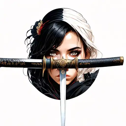 Katana With Woman Eyes On Blade