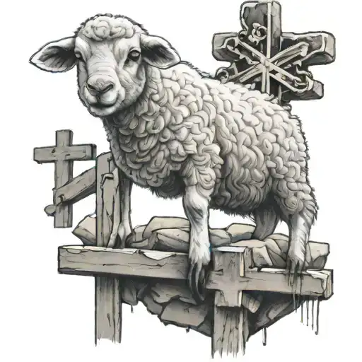 Lamb Standing Over A Broken Cross