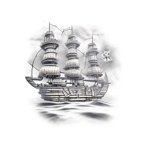 Ghost Pirate Ship With Only 2 Masts And 5 Cannons