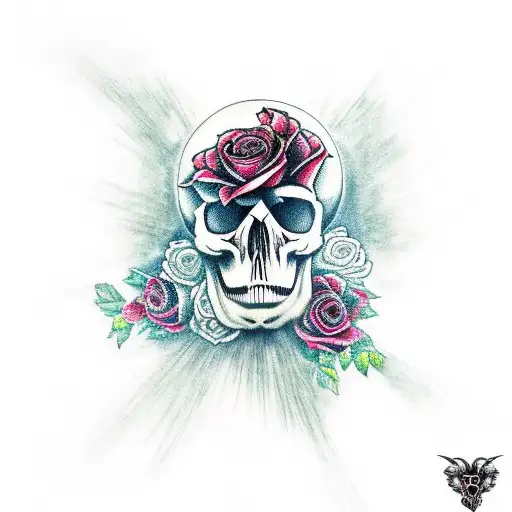 Raven Standing On Top Of A Skull Surrounded By Roses