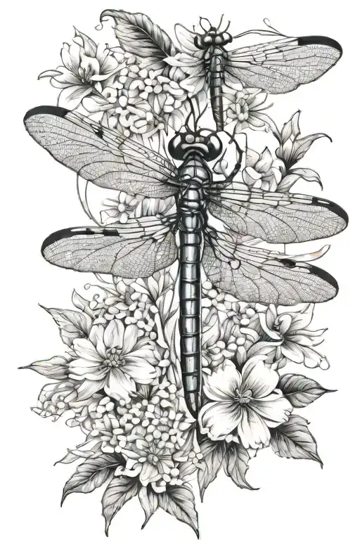 Dragonfly Hovering Surrounded By Wild Flowers Intertwined