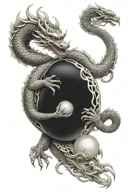 Asian Dragon Holding Pearl With Semicolon Inside The Pearl
