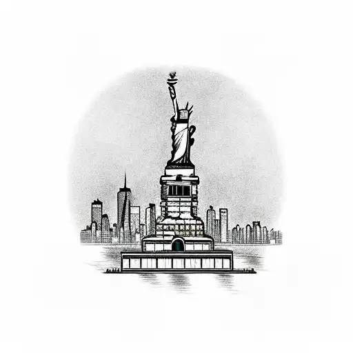 New York City Skyline With The Statue Of Liberty In The Forefront