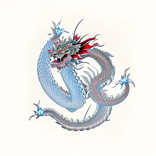 Japanese Dragon With A Floral Background