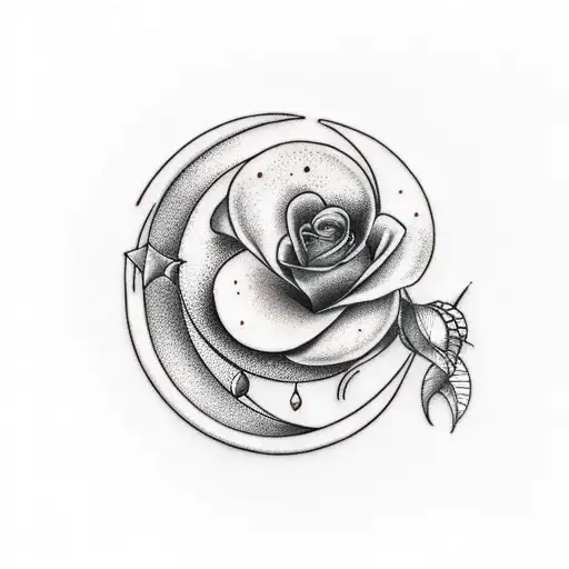 Crescent Moon With Rose And Poppy And Daffodil And Daisy