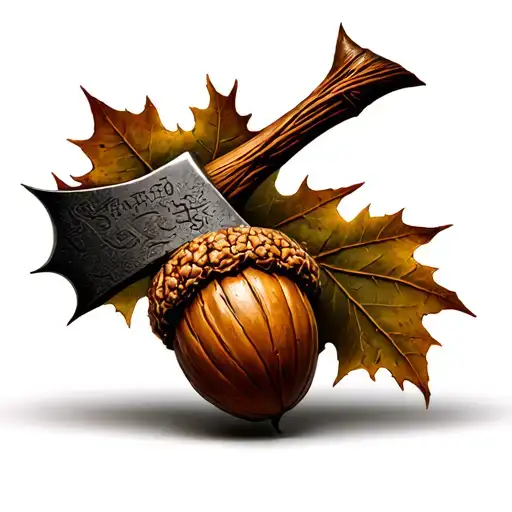 Axe Oak Leaf Acorn Barbed Wire