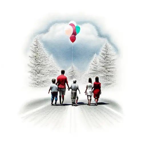 Family Of 1 Mother 1 Dad 1 Children Walk In The Horizon