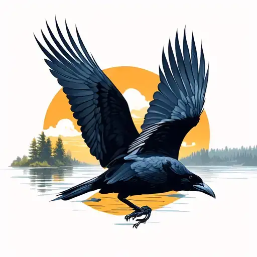 Crow Flying Over River
