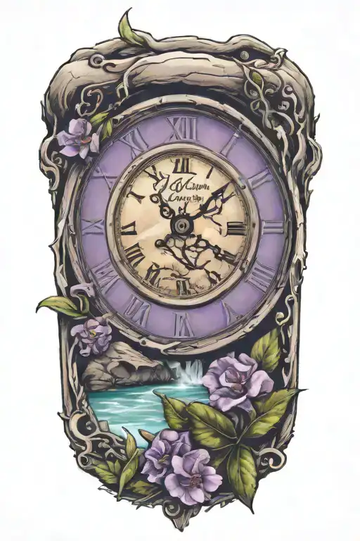 Moutain River Broken Clock Olive Branch And Violet