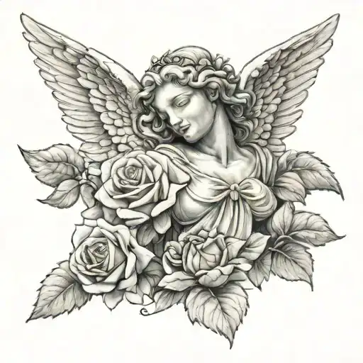 Angel Statue And Rose