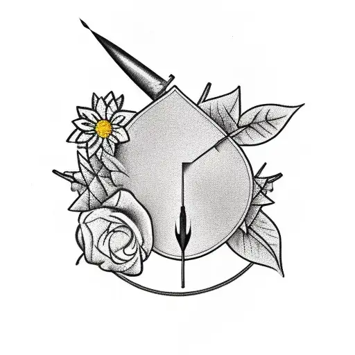 An Arrow Piercing Through A Guitar With Leaves And Flowers Sprouting From The Wound