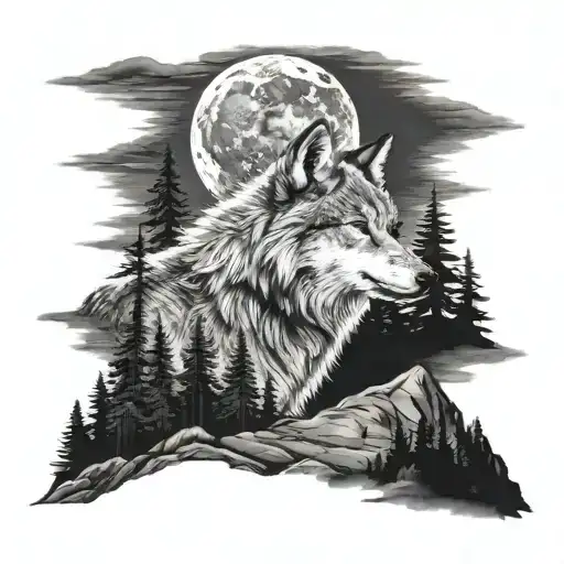 Wolf Howling At The Moon On The Edge Of A Mountain
