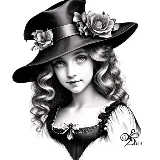 Dark Alice In Wonderland Tattoo Featuring Alice Wearing Hat