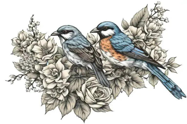 Flowers And A Bird Perched