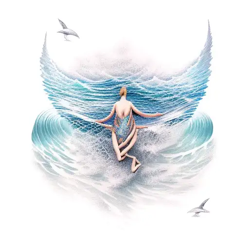 Ocean Waves And Flying Angels