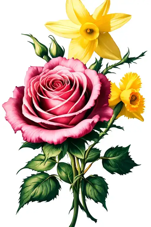 Rose And Carnation And Daffodil Together