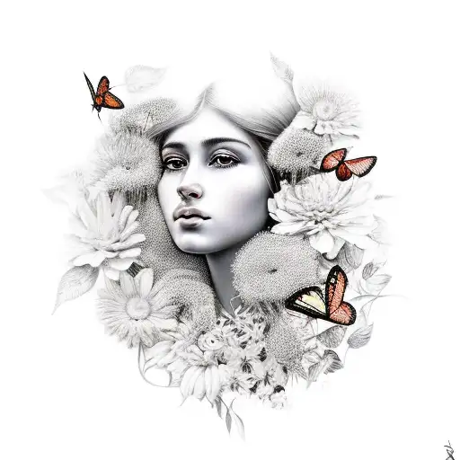 A Beautiful Portrait Of Maria Eduarda Surrounded By Flowers And Butterflies