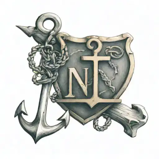 Boat Anchor And Letter N And Letter E