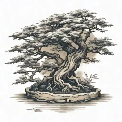 Bonsai Tree Curved To The Right