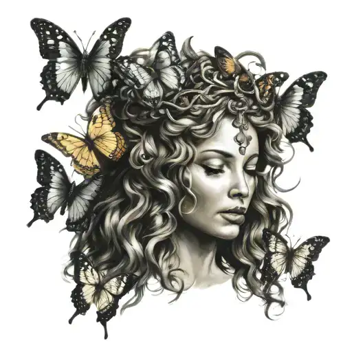 Butterflies Forming A Crown On Medusa's Head