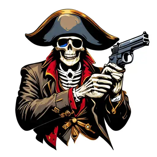 Skeleton Pirate With Eyepatch Holding A Pistol