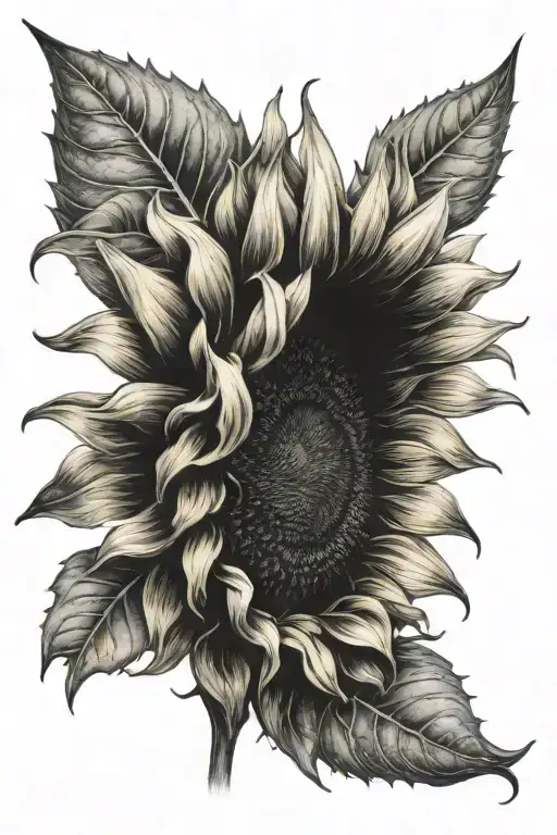 Sunflower With A Paw Print In The Middle In Negative Space