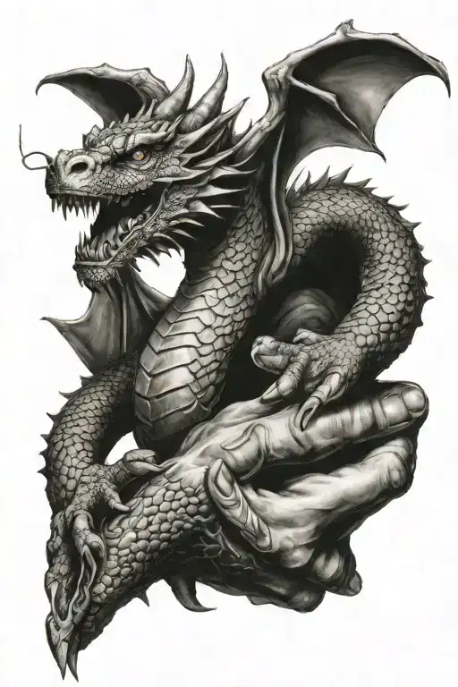 Dragon Around The Hand From Bottom To Top