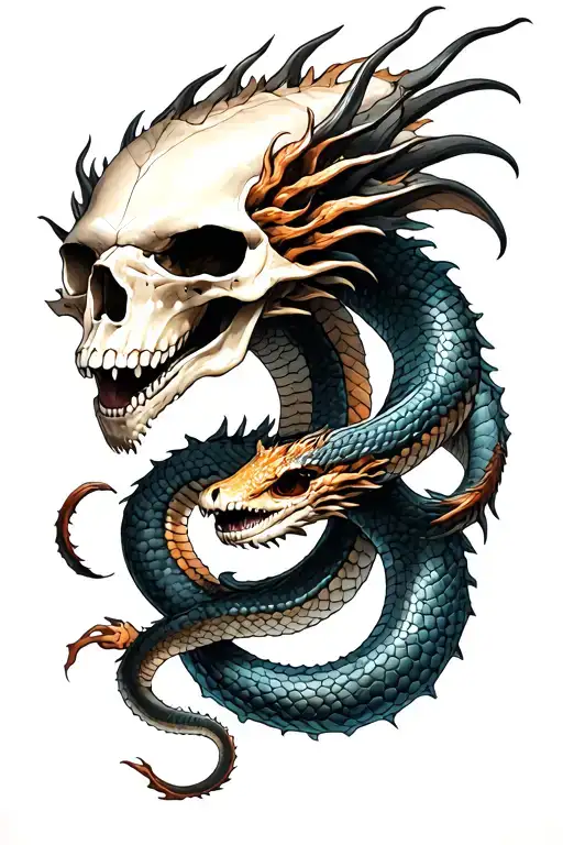 Skull Dragon Snake Intertwined