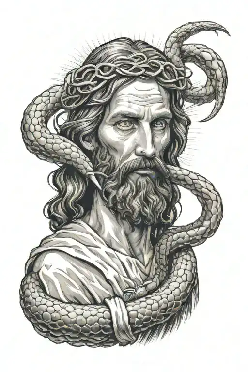 Jesus Christ As Physician Holding Wood Staff With Snake Wrapped Around It