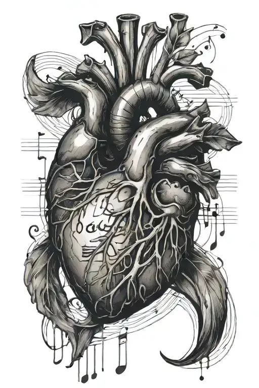 Heart Beat Line With Musical Notes