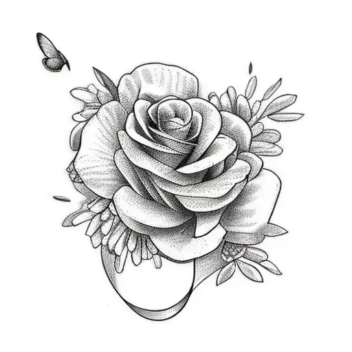 Bouquet Of Birth Flowers Tied Together With A Ribbon