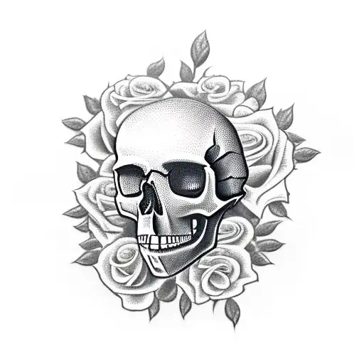 Skull With Roses Vine For Hand