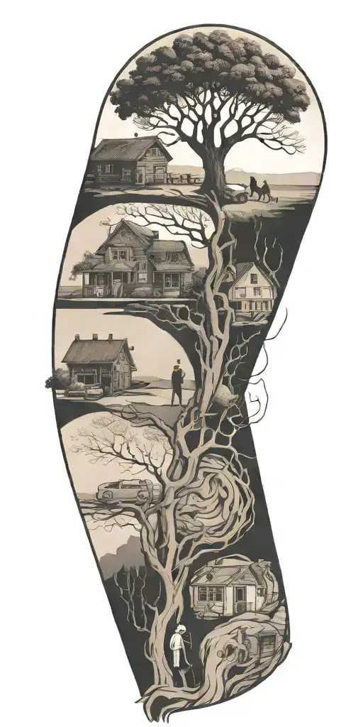 An Abstract Tattoo Depicting The Stages Of Life And Family Connections In A Minimalist Style