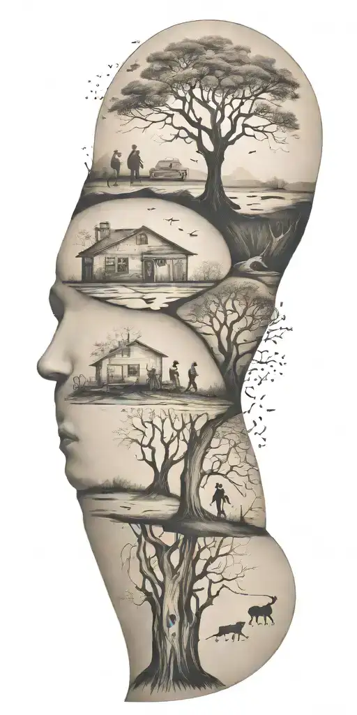 An Abstract Tattoo Depicting The Stages Of Life And Family Connections In A Minimalist Style